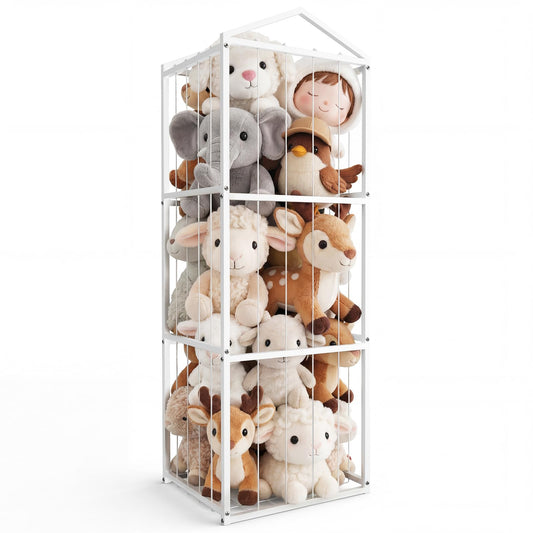 NomNest Stuffed Animal Storage Zoo, Large Carbon Steel Plushies Organizer, Heavy Duty Metal Teddy Bear Toy Holder for Kids' Bedroom & Playroom & Nursery (Non-Wheeled, White)
