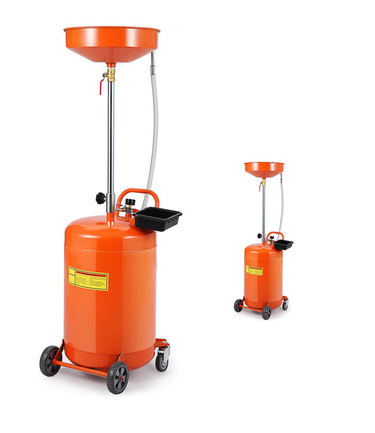 20 Gallon Waste Oil Drain Tank, Portable Air Operated Drainer With Adjustable Funnel Height 38"-65", Portable Oil Drain Container,15" Funnel Fluid Fuel Transfer Drainage With 360° Wheels & Toolbox