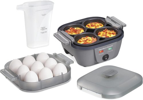 Hamilton Beach 6-in-1 Electric Egg Cooker - Versatile Hard Boiled, Sous Vide & Poacher | 5.25” Non-Stick Skillet in Grey