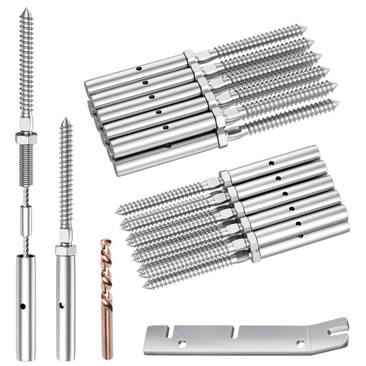 BLIKA 10 Pair 1/8" Invisible Crimp Cable Railing Swage Lag Screws, Right&Left Swage Lag Screws for Stair Cable Railing System, T316 Stainless Steel, Cable Railing Hardware, Invisible Crimp Fitting