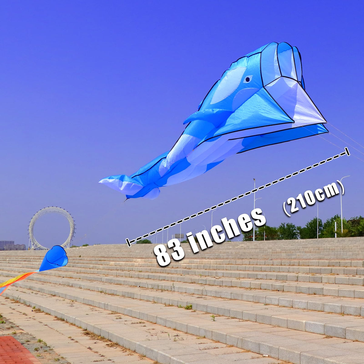 TianYueFly Blue 83" Huge 3D Orcas Kites for Adults & Kids with 8-inch Dia Kite Reel and Tail, Frameless Soft Whale, Giant Single-line Beach Kite for Adults and Teenagers