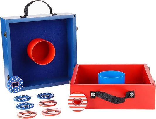 GSE Games & Sports Expert Premium Wood Washer Toss Game Set with 8 Washers with Bottle Opener for Adults and Family. Portable Lawn Game for Beach, Backyard, Pitching, Tailgating, Camping