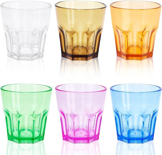 Plastic Drinking Glasses Set of 6, Unbreakable Coloured Water Tumbler, Acrylic Plastic Cups, Reusable Kids Drinking Cups for Children Kitchen Picnic Party Juice Whiskey Wine (6pc-6color-160ml/5.4oz)