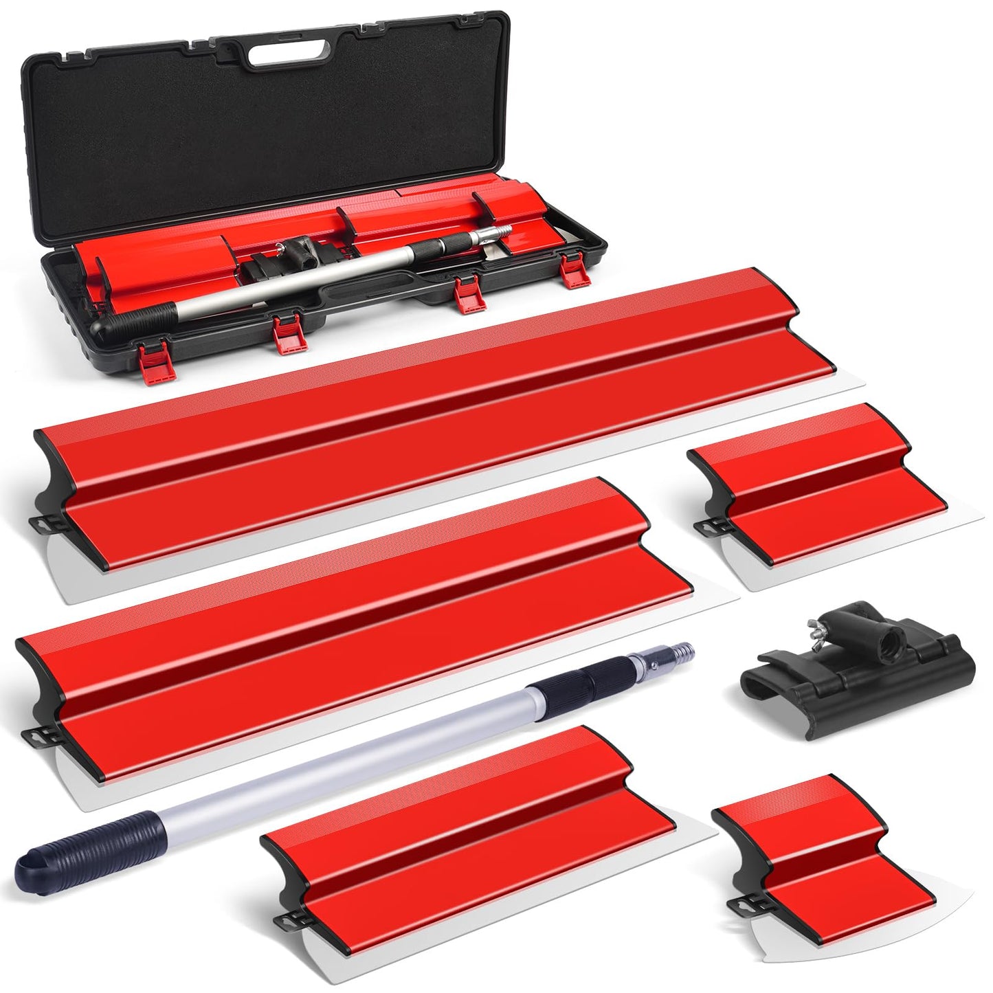 DEKEones Drywall Skimming Blade Set with Portable Case, Stainless Steel 6", 10",16", 24"&32" Skimming Blades with 28"-62" Extension Handle, Drywall Finishing Tools for Plasterboard and Wallboard