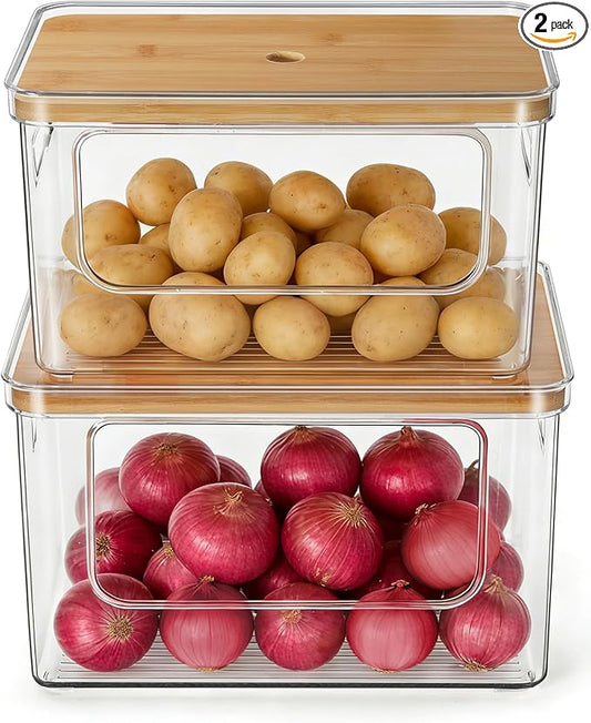 Hudgan Potato and Onion Storage Bin for Pantry Organizers Straight Side, Stackable, 2 Set