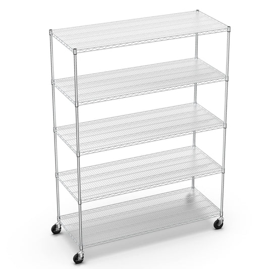5 Tier 7500lbs Capacity NSF Metal Shelf Wire Shelving Unit, Heavy Duty Adjustable Storage Rack with Wheels & Shelf Liners for Commercial Grade Utility Steel Storage Rack, Chrome - 82"H x 60"L x 24"D