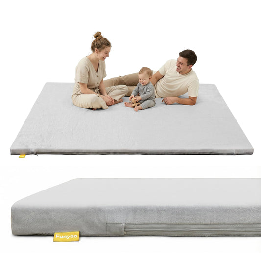 Funyoo 79" ×71" Padded Baby Play Mat for Floor, 1.3" Thick Machine Washable Foam Playmat, Soft Tummy Time Crawling Playpen Mat with Non-Slip Bottom, Fits 79" x71" Playpens