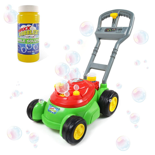 Maxx Bubbles Bubble-N-Go Mower, Includes 4oz Bubble Solution, Bubble Lawn Mower for Toddlers, Outdoor Bubble Toy for Kids, No Batteries Required, Red