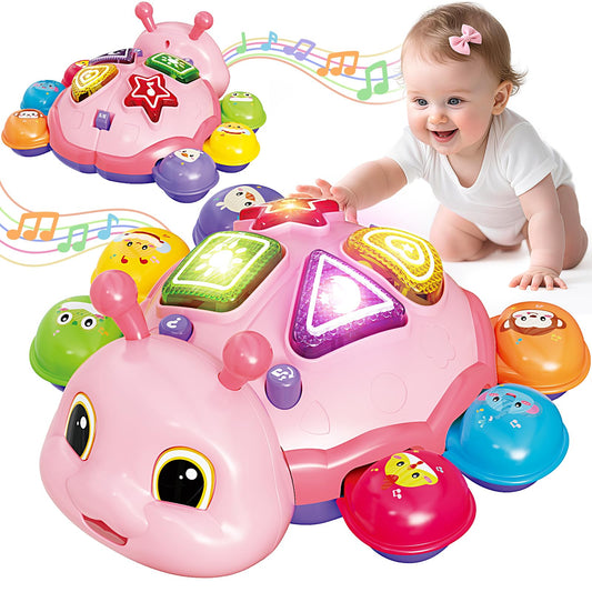 Baby Crawling Toys for 6-12 Months, Musical Toys for Infants 7 8 9 10 11 Months, Early Learning Educational Toy with Sound, Tummy Time Development Toys, Christmas Birthday Gifts for 1 Year Old, Pink