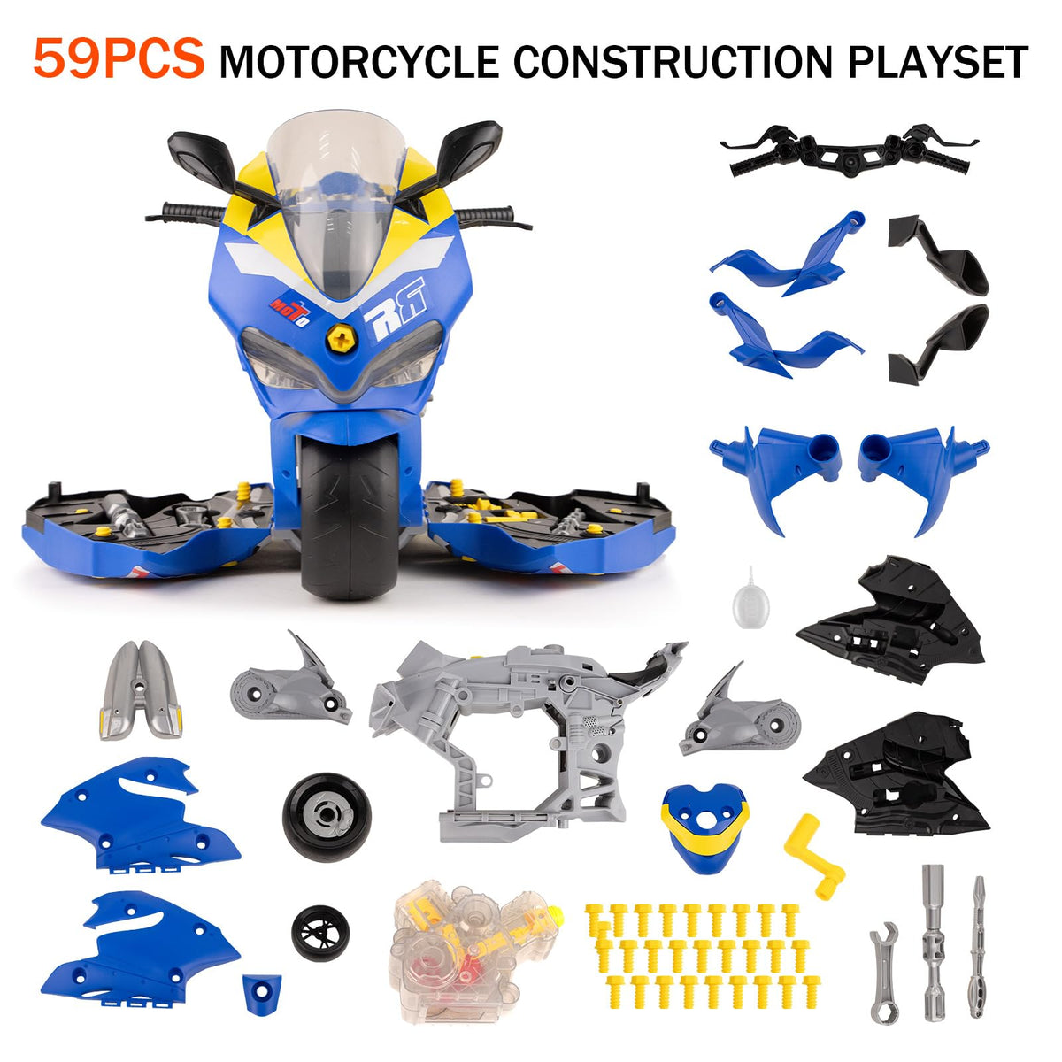 Take Apart Motorcycle Toy for Kids 3-5, Mechanic Toy DIY Repair Set with LED Lights, Real Engine Sounds & Spraying Exhaust - STEM Building Toys Engine Build Kit Birthday Gift for 3 4 5 6+ Year Old Boy