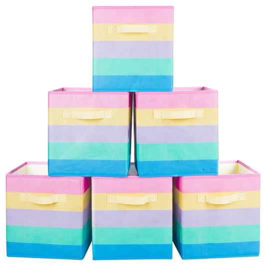 ShellKingdom Storage Bins, Foldable Fabric Storage Cubes And Cloth Storage Organizer Drawer For Closet And Toys Storage, 6 Pack (Rainbow)