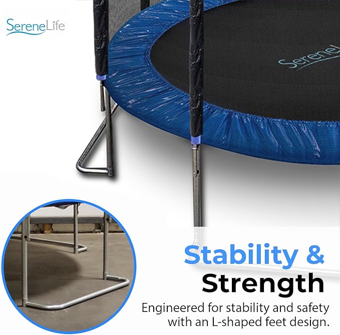 SereneLife 8FT 10FT 12FT 14FT Outdoor Trampoline for Kids and Adults – ASTM Certified Heavy-Duty Backyard Trampoline with Safety Poles, Net Enclosure, and Stable Anti-Rust Frame