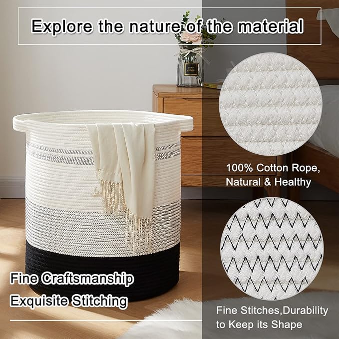 OIAHOMY 80L Laundry Hamper,Storage Basket with Handles,Decorative Basket for Living room,Woven Storage Basket for Toys Bin,Pillows, Blankets,Clothes-20x18in-Gradient Dark
