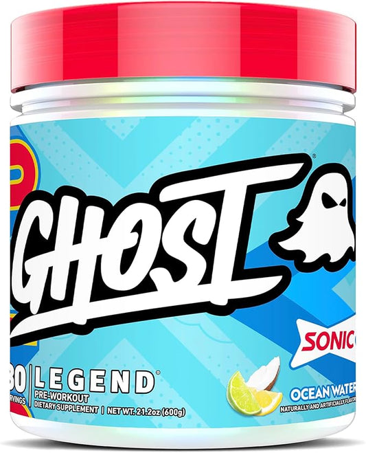 GHOST Legend Pre-Workout Powder, Sonic Ocean Water - 30 Servings ??Pre-Workout for Men & Women with Choline, L-Citrulline, & Beta Alanine for Energy & Focus