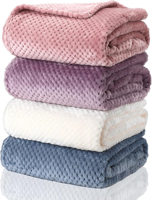 Newwiee 4 Pcs Flanne Fleece Throw Blanket for Bed Couch Large 3D Waffle Textured Soft Blanket Winter Warm Lightweight No Shedding No Pilling Decorative Throw, 50x60 Inch(Fresh Colors)