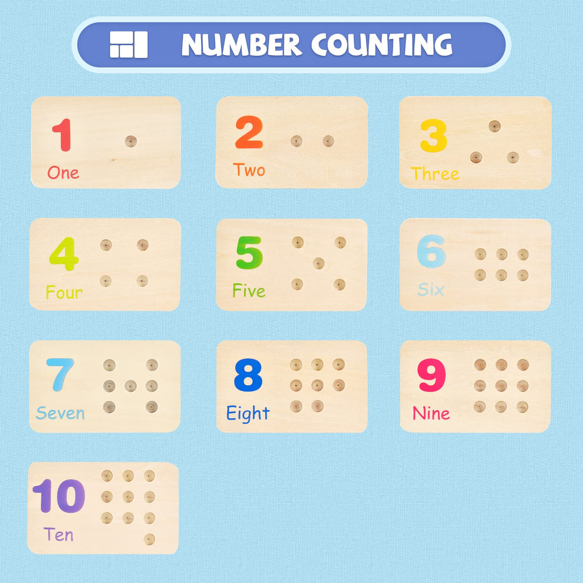 ISMETACU Wooden Montessori Number Blocks for Toddlers, Counting Peg Board for Kids Age 3 4 5,Preschool Learning Toys,Ideal for Kids 3 4 5 Years Old
