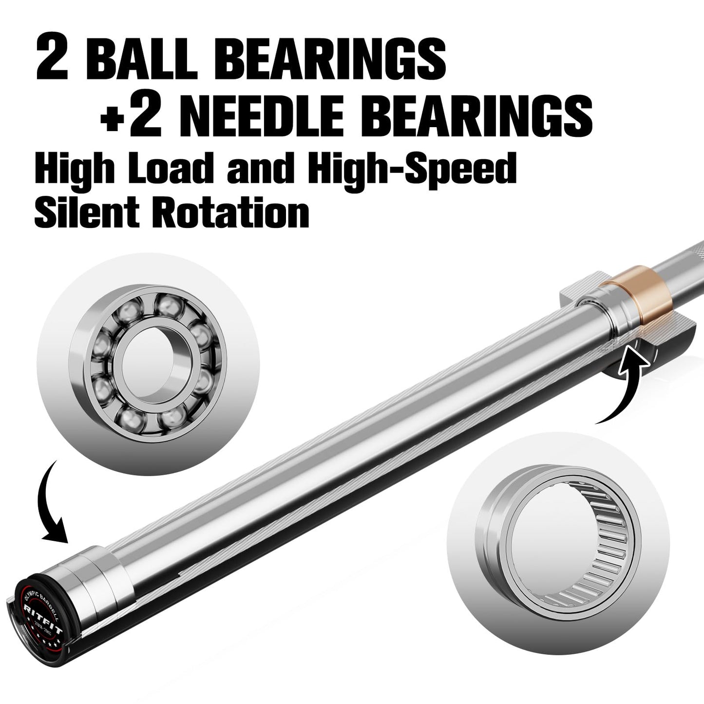 RitFit 7-foot Olympic Barbell Bar, General Purpose Weight Bar Suitable for Olympic Lifts and Power Lifts, 1200LBS Capacity
