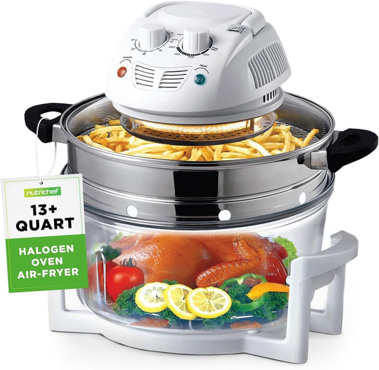 NutriChef Air Fryer - 13 Quart Infrared Convection Halogen Oven | Quick Healthy Meals in White