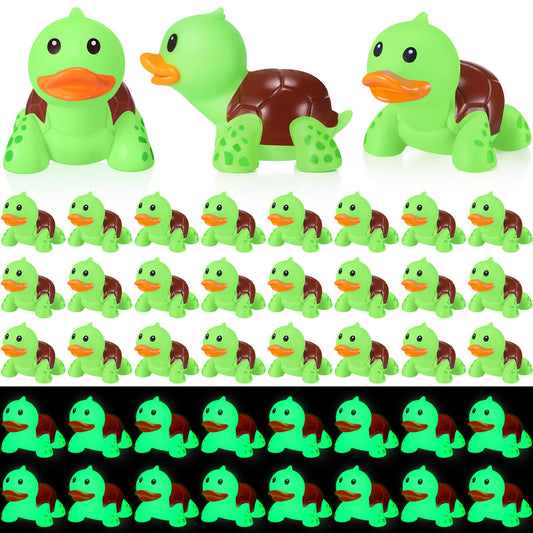 HyDren 50 Pcs Rubber Turtle Duck Glow in The Dark Cute Duck Bulk Mini Squeaky Rubber Toys Floating Bathtub Favors Gifts for Sea Carnival Valentine's Day Beach Party Decor(Green)