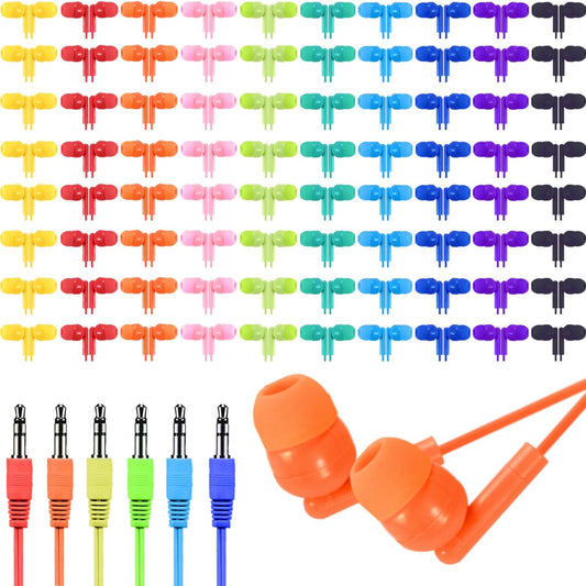 50 Pack Set 3.5mm Bulk Earbuds for Kids, Classroom Earbuds, Affordable in-Ear with Jack, Wired Headphones
