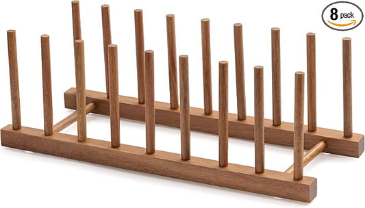 HBlife Acacia Wooden Dish Dying Rack Pot Lid Plate Organizer Holder for Cabinet, Cutting Board Stand Drainer Storage Plate Rack for Dish, Pot Lid, Bowl, Cup, Cutting Board and Books