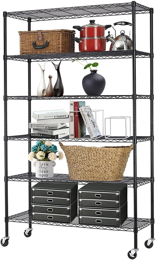 BestOffice Commercial Wire Shelving Unit Metal Shelf Casters Adjustable Layer Rack Strong Steel for Restaurant Garage Pantry Kitchen Garage (45×18×82, Black)