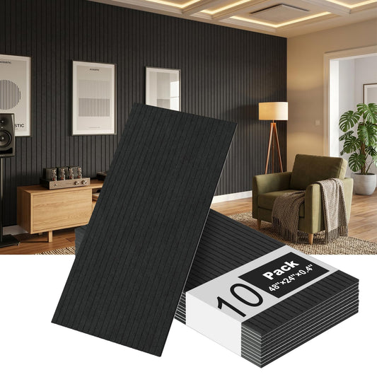 10 Pack Acoustic Panels, 48 x 24 x 0.4 Inches Large Sound Proof Panel for Walls, High Density Noise Dampening Wall Panels, Self-Adhesive Soundproof Panel for Recording Studio, Home, Office (Black)