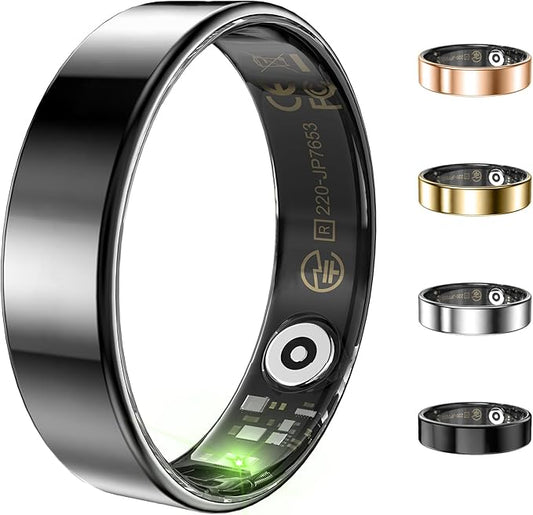Ultra-thin Sleep & Fitness Tracker, Smart Ring for Women Men, Activity Trackers Fitness Ring with 24/7 Heart Rate Monitor, Step Counter, Calorie Pedometer, No Subscription, for iOS Android (Black #10)