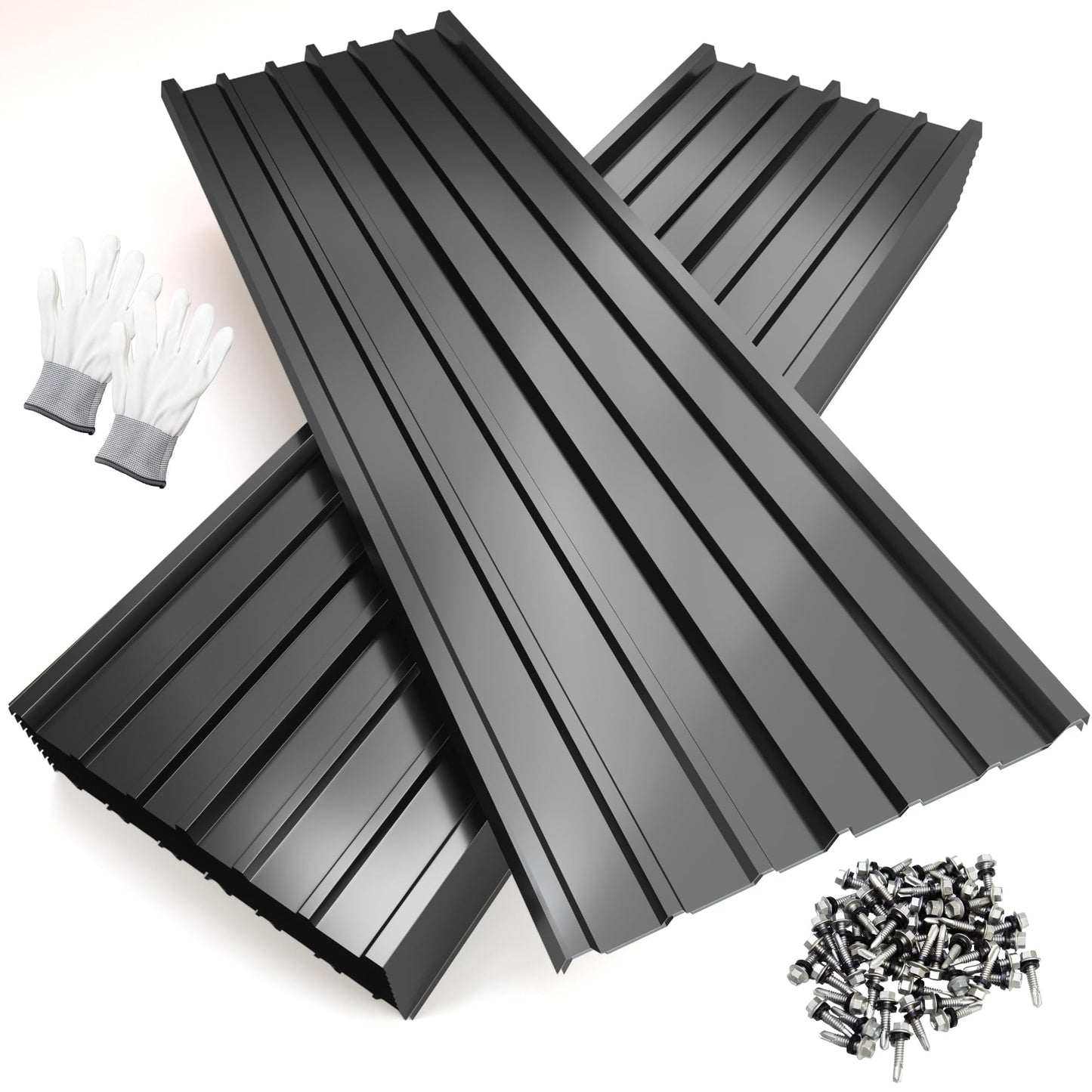 NeatiEase 10 Pcs Metal Roofing Panels, 8.1 Feet Corrugated Galvanized Roofing Panels Metal Siding Panels with Steel Screws for Pergola, Gazebo, Shed, Outdoor Storage, Chicken Coop,Garages (Black)