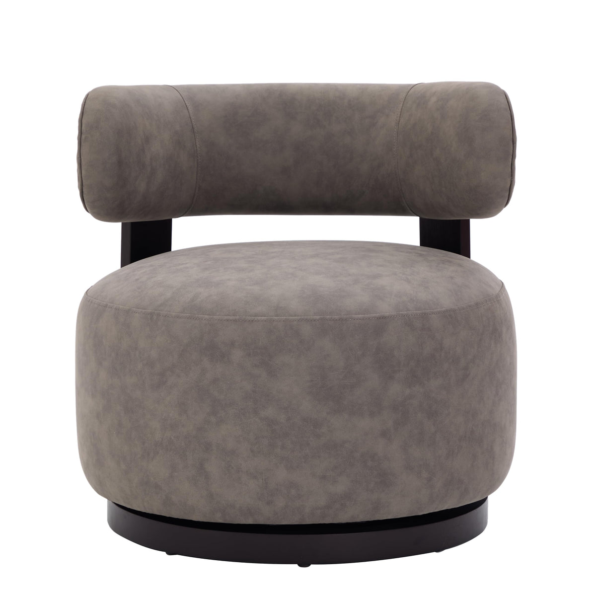 Christopher Knight Home Udon Faux Leather 360° Swivel Accent Chair, Solid Wood Living Room Swivel Chair, Rotating Single Lounge Sofa, Bedroom Comfy Reading Chair, No Assembly Needed, Dark Brown+Grey
