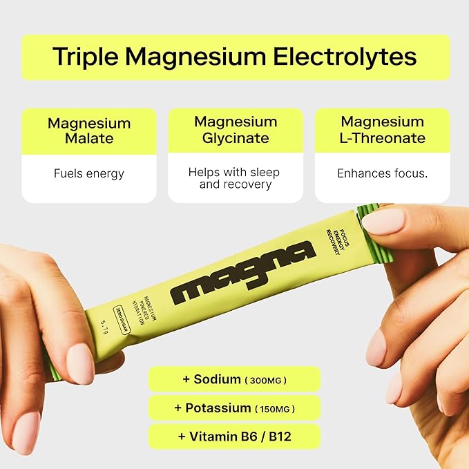 MAGNA Electrolyte Powder Drink Mix for Hydration, Energy & Focus Support with Magnesium L Threonate, Sodium, Potassium, Vitamin D, B6 & B12, Sugar Free, Watermelon Lime Flavor, 14 Servings
