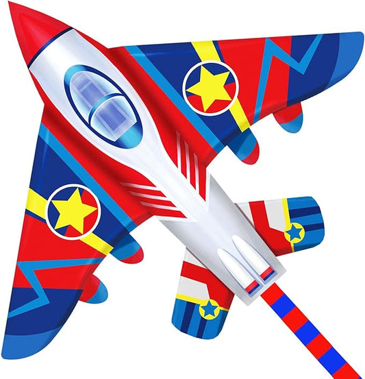 HONBO 58" Fighter Plane - Kite for Kids & Adults, Easy to Fly, Beach Trip Beginner Kite with Reel and 200ft String