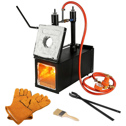 Bonbo Propane Gas Forge Double Burner 2700°F/1482°C, Portable 2-Door Square Forging Furnace for Blacksmithing, Knife Making, Tools & Equipment Forging, Large Capacity Deluxe Kit with Tong & Gloves