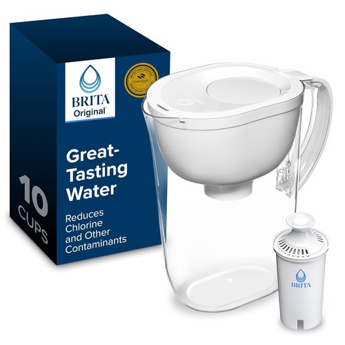 Brita Large Water Filter Pitcher - 10-Cup Capacity, BPA-Free, Includes 1 Standard Filter, Bright White