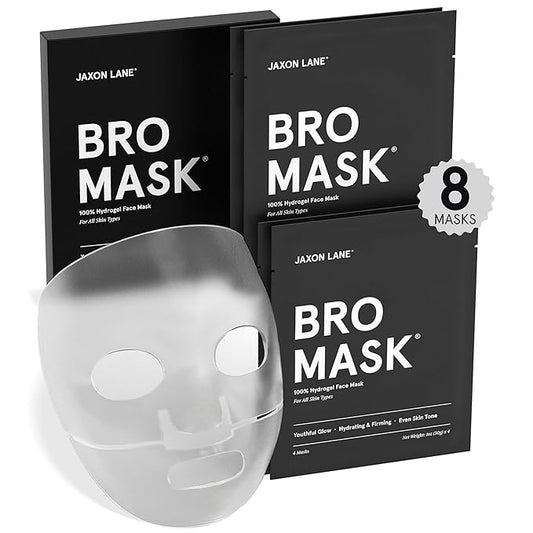 BRO MASK Korean Face Mask for Men: Premium Mens Face Mask Skin Care & Facial Anti Aging Sheet Masks with Hydrogel, Vitamin C, Hydrating Hyaluronic Acid, Hydrolyzed Collagen (2 X 4 Pack)