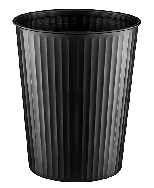 Monarch Abode Metal Bathroom Trash Can â Waste Basket for Bedroom, Office Desk, & Dorm, Handcrafted Ridge Embossed, Durable Decorative Black Small Trash Can Bathroom Garbage Bin Wastebasket