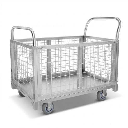 2200 LBS 4-in-1 Cart, Platform Truck Cart with maidian, 360° Direction Wheel Platform cart, Rust Resistant Steel Cage, for Grocery Store, Garage & Warehouse use