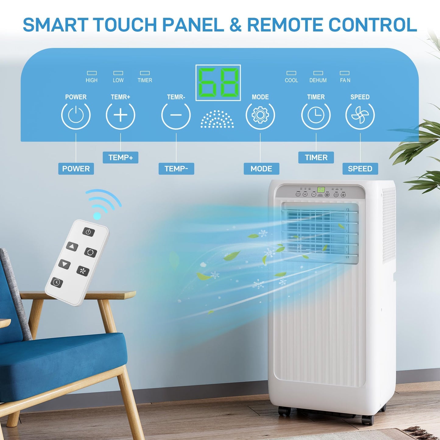 10000 BTU Portable Air Conditioner - 3-in-1 Cooling, Fan & Dehumidifier - Ultra Quiet, Energy Efficient, Remote & 24H Timer - Cools Up to 450 Sq.Ft, Window Kit - Perfect for Bedroom, Office, HomeWhite