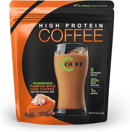 Chike Pumpkin Spice High Protein Iced Coffee, 20 G Protein, 2 Shots Espresso, 1 G Sugar, Keto Friendly and Gluten Free, 14 Servings (14.6 Ounce)