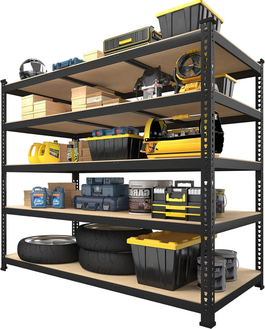 PrimeZone Heavy Duty Storage Shelves - 5-Tier Adjustable Metal Rack for Garage, Pantry, Kitchen | 48" x 24" x 72" - Black