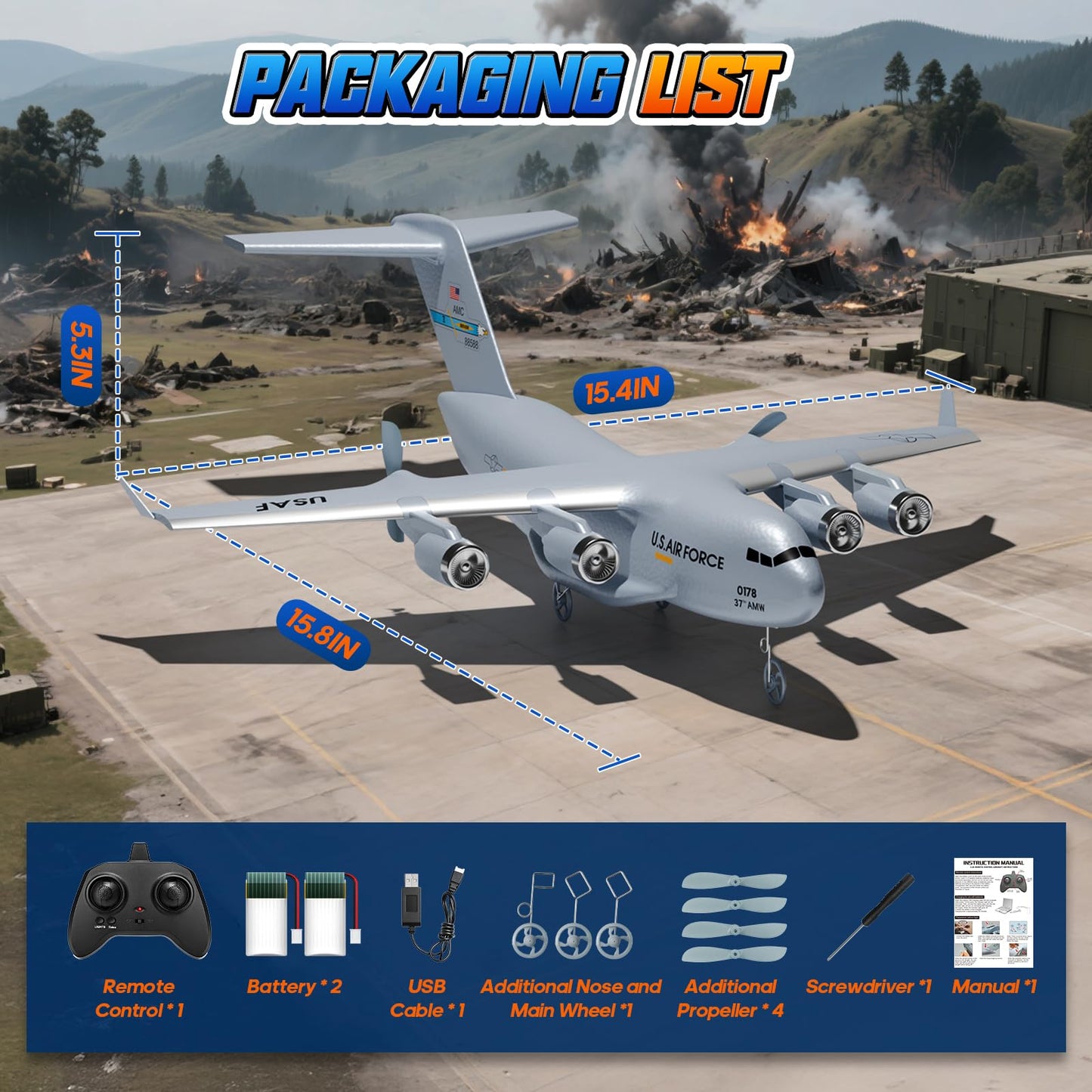 AIGIMU RC Airplane, RC Plane Ready to Fly, 2CH C-17 Remote Control Airplane with 6-axis Gyro Stabilizer Globemaster III Military Transport Aircraft for Beginners Boys Kids Adults