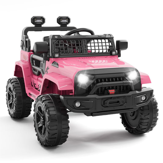 Hetoy Ride on Toys for Kids, Kids' Electric Vehicles, Electric Car for Kids, 12V Ride on Car with Remote Control, Spring Suspension, LED Lights, Bluetooth, 3 Speeds, Toddler Truck Vehicles(Pink)