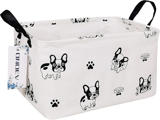 Rectangular Bulldog Pattern Storage Bin, Decorative Canvas Laundry Basket with Dual Handles, Foldable Toy & Household Organizer, Multipurpose Party Gift Basket for Home Bedroom Dorm