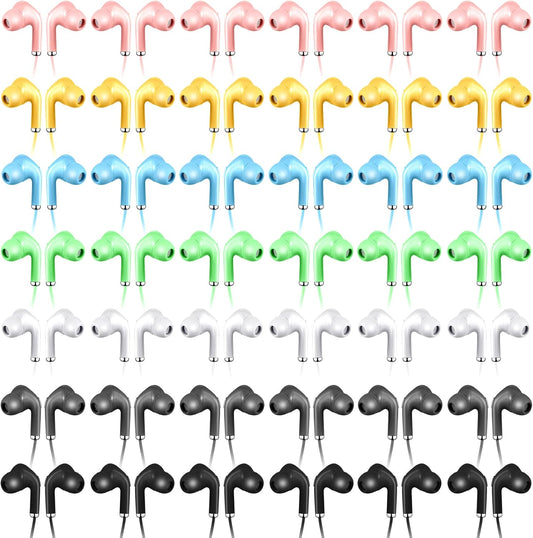 50 Pack 3.5mm Bulk Earbud Headphones with Mic Assorted Colors Student in Ear Earbuds Classroom Wired Ear Buds