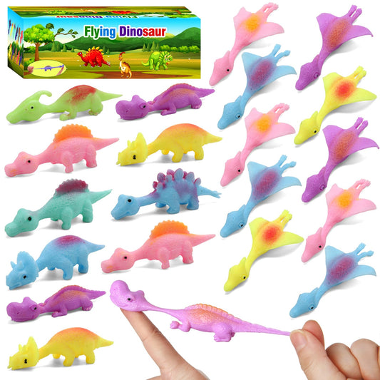 20 Pcs Slingshot Dinosaur Finger Toys, Flying Dinosaur Party Favors for Kids, Sticky Rubber Dino Fidget Toys, Funny Gag Gifts Treasure Box Classroom Prizes for Boys Girls