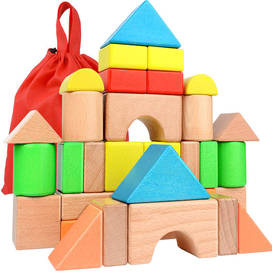 Migargle Large Wooden Building Blocks Set - Educational Preschool Learning Toys with Carrying Bag, Toddler Blocks Toys for 3+ Year Old Boy and Girl Gifts