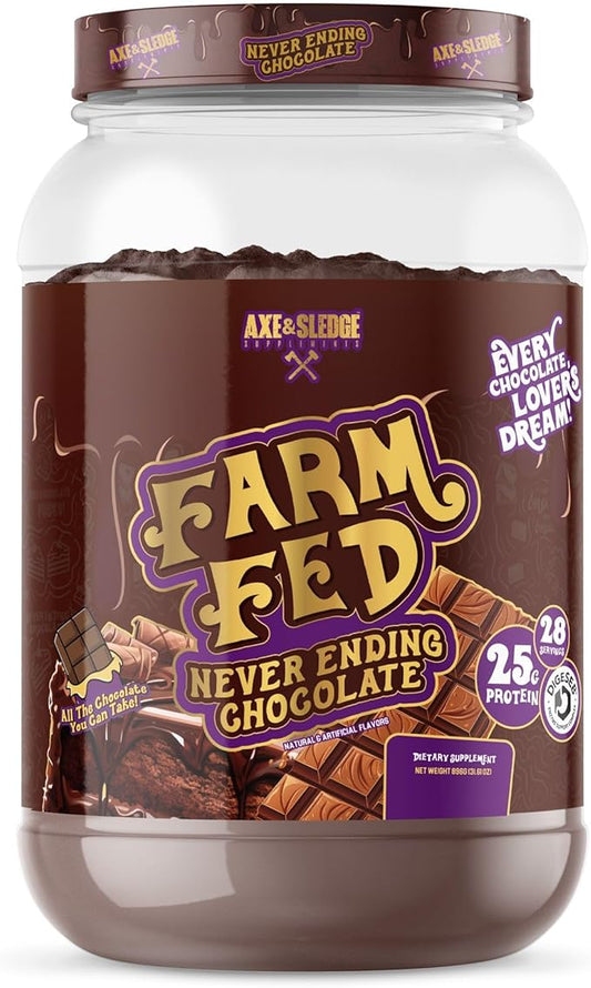 Axe & Sledge Farm Fed 100% Whey Protein Isolate | 25g Protein | Low Carb, Low Sugar, Gluten Free | Protein Powder for Men and Women | Keto | Made in The USA | 28 Servings, Never Ending Chocolate