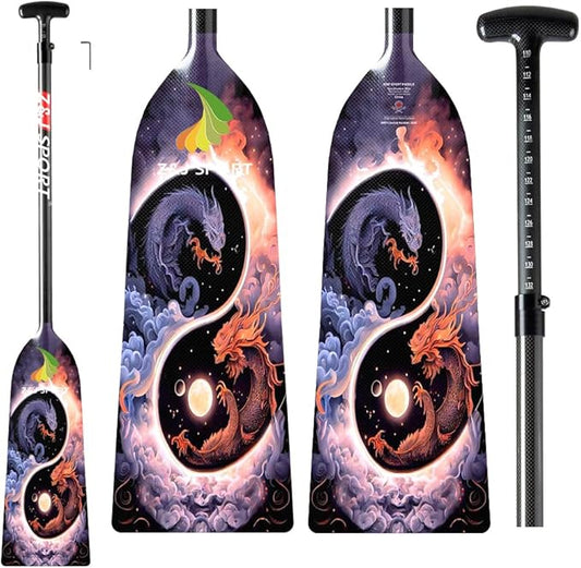 Z&J SPORT Adjustable Dragon Boat Paddle, IDBF Approved Carbon Fiber Paddle, Dragon Graphic Paddle with Adjuster for Dragon Boat Race with Adjustable T Handle
