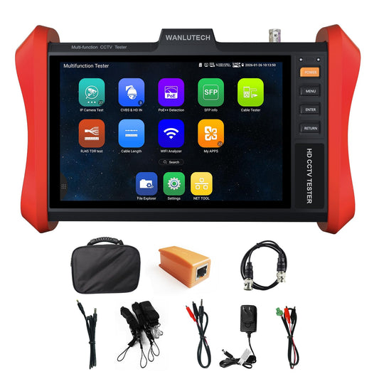 4K 12MP IP Camera Tester, WANLUTECH IPC Tester 90W PoE Power Output 8'' Touchscreen CCTV Test SFP Optical Fiber Module Port RJ45 Cable TDR Test HDMI VGA Input WiFi Network Tools (E88)