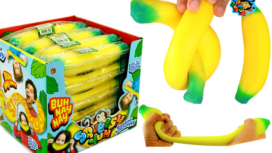 JA-RU Stretchy Banana Toy (12 Fidget Toy Pack) Slow Rising Squishy Fake Banana for Kids. Sand Filled Stress Relief Toy. Gag Gift. Fruit Themed Party Supplies. 3340-12p